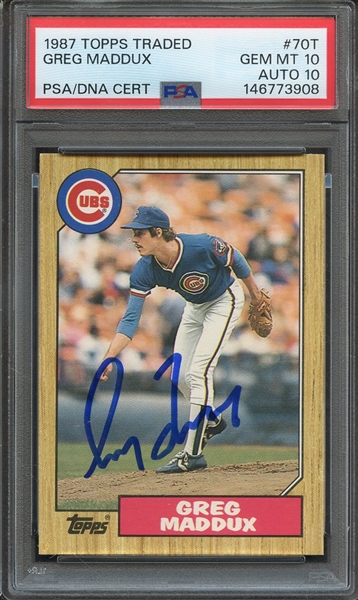 1987 TOPPS TRADED 70T SIGNED GREG MADDUX PSA GEM MT 10 PSA/DNA AUTO 10