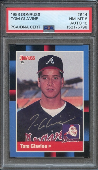1988 DONRUSS 644 SIGNED TOM GLAVINE PSA NM-MT 8 PSA/DNA AUTO 10