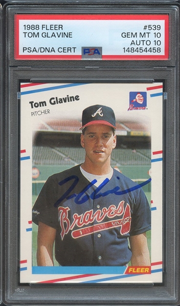 1988 FLEER 539 SIGNED TOM GLAVINE PSA GEM MT 10 PSA/DNA AUTO 10
