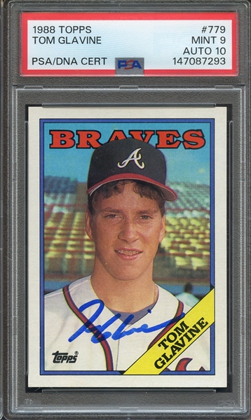 1988 TOPPS 779 SIGNED TOM GLAVINE PSA MINT 9 PSA/DNA AUTO 10