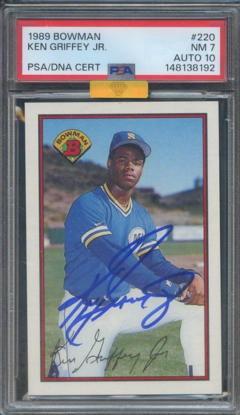 1989 BOWMAN 220 SIGNED KEN GRIFFEY JR PSA NM 7 PSA/DNA AUTO 10 MBA GOLD