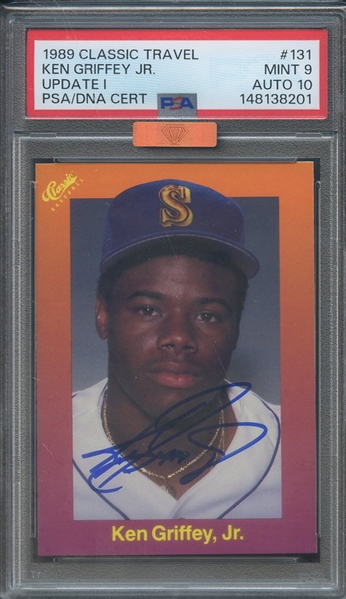 1989 CLASSIC TRAVEL UPDATE 1 131 SIGNED KEN GRIFFEY JR PSA MINT 9 PSA/DNA AUTO 10 MBA BRONZE