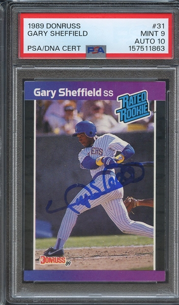 1989 DONRUSS 31 SIGNED GARY SHEFFIELD PSA MINT 9 PSA/DNA AUTO 10