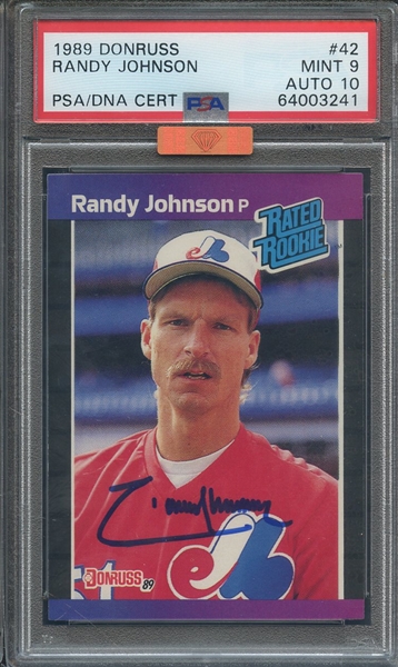 1989 DONRUSS 42 SIGNED RANDY JOHNSON PSA MINT 9 PSA/DNA AUTO 10 MBA BRONZE