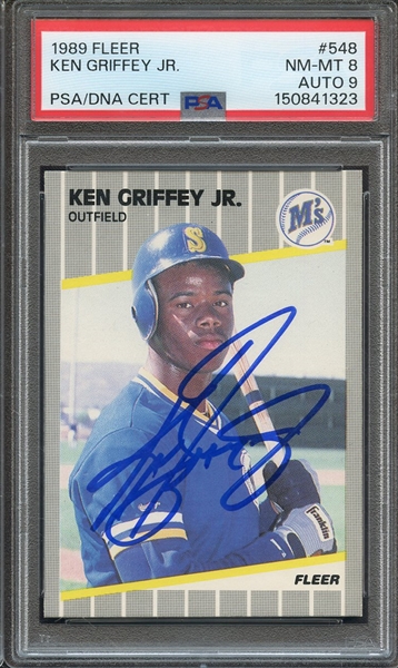 1989 FLEER 548 SIGNED KEN GRIFFEY JR PSA NM-MT 8 PSA/DNA AUTO 9