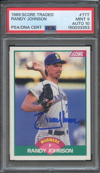 1989 SCORE TRADED 77T SIGNED RANDY JOHNSON PSA MINT 9 PSA/DNA AUTO 10