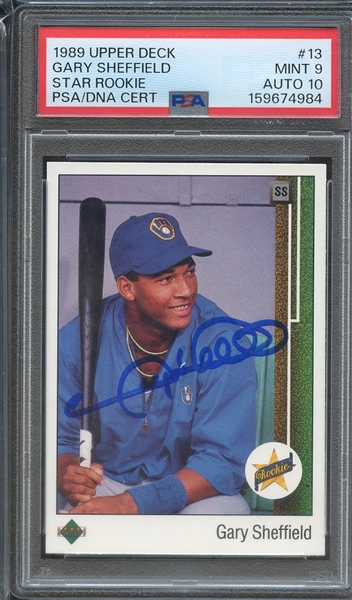 1989 UPPER DECK 13 SIGNED GARY SHEFFIELD PSA MINT 9 PSA/DNA AUTO 10