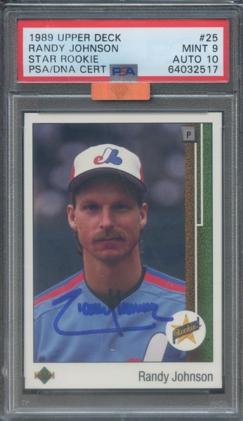 1989 UPPER DECK 25 SIGNED RANDY JOHNSON PSA MINT 9 PSA/DNA AUTO 10 MBA BRONZE