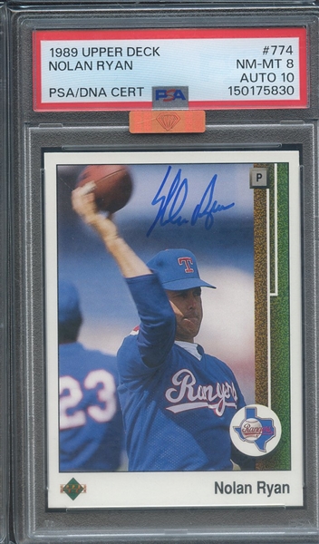 1989 UPPER DECK 774 SIGNED NOLAN RYAN PSA NM-MT 8 PSA/DNA AUTO 10 MBA BRONZE