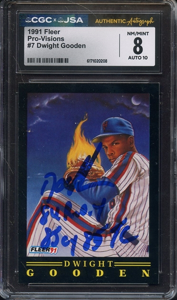 1991 FLEER PRO-VISIONS 7 SIGNED DWIGHT GOODEN 84 ROY 85 CY 85 TC CGC NM-MT 8 JSA AUTO 10