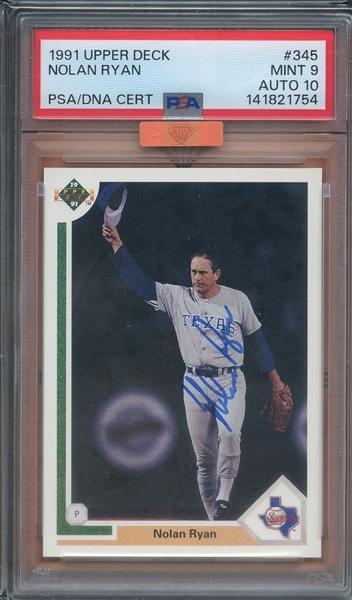 1991 UPPER DECK 345 SIGNED NOLAN RYAN PSA MINT 9 PSA/DNA AUTO 10 MBA BRONZE