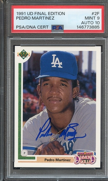 1991 UPPER DECK FINAL EDITION 2F SIGNED PEDRO MARTINEZ PSA MINT 9 PSA/DNA AUTO 10