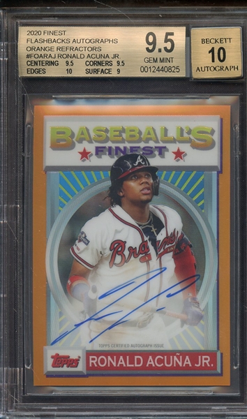 2020 FINEST FLASHBACKS AUTOGRAPHS ORANGE REFRACTORS RONALD ACUNA JR BGS GEM MINT 9.5 AUTO 10 #09/10
