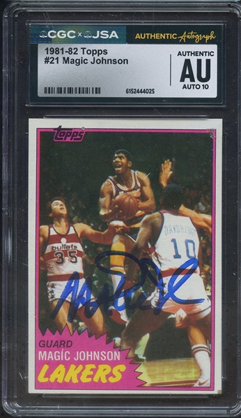 1981 TOPPS 21 SIGNED MAGIC JOHNSON CGC AUTHENTIC JSA AUTO 10