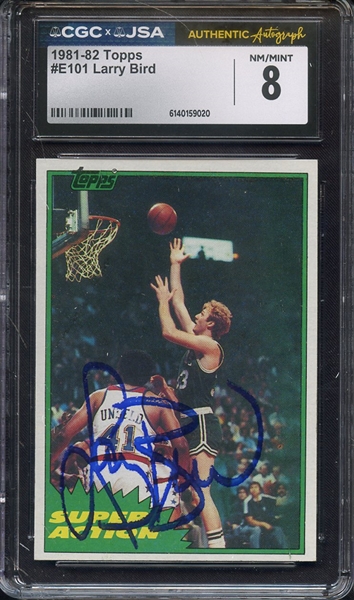 1981 TOPPS E101 SIGNED LARRY BIRD CGC NM-MT 8 JSA AUTO AUTHENTIC
