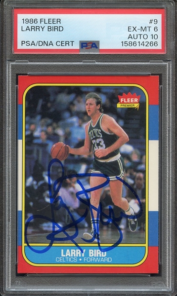1986 FLEER 9 SIGNED LARRY BIRD PSA EX-MT 6 PSA/DNA AUTO 10