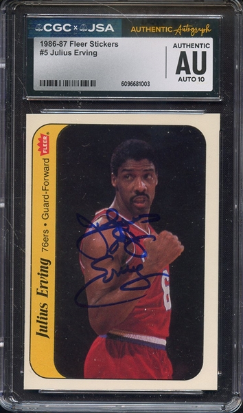 1986 FLEER STICKERS 5 SIGNED JULIUS DR J ERVING CGC AUTHENTIC JSA AUTO 10