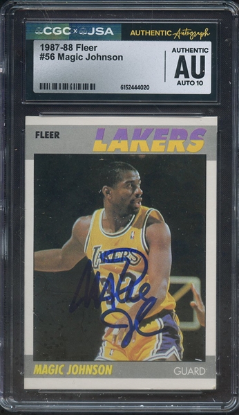 1987 FLEER 56 SIGNED MAGIC JOHNSON CGC AUTHENTIC JSA AUTO 10