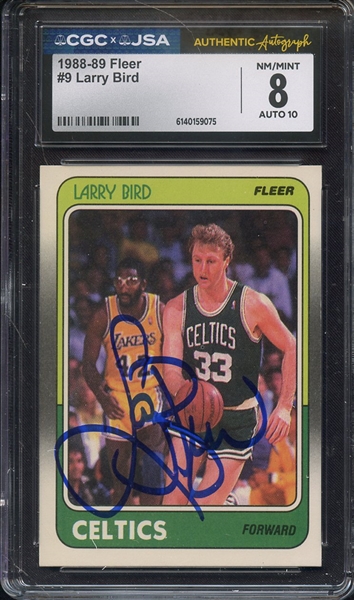 1988 FLEER 9 SIGNED LARRY BIRD CGC NM-MT 8 JSA AUTO 10