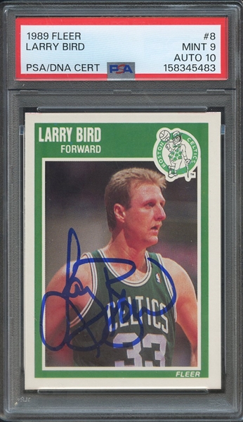 1989 FLEER 8 SIGNED LARRY BIRD PSA MINT 9 PSA/DNA AUTO 10
