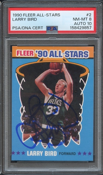 1990 FLEER ALL STARS 2 SIGNED LARRY BIRD PSA NM-MT 8 PSA/DNA AUTO 10