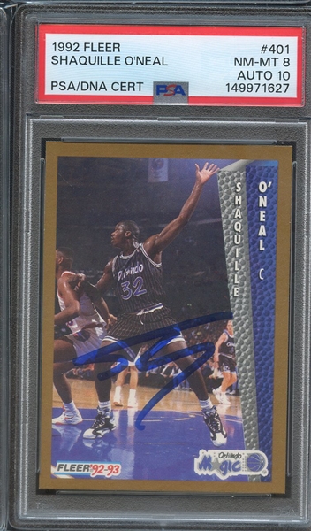 1992 FLEER 401 SIGNED SHAQUILLE O'NEAL PSA NM-MT 8 PSA/DNA AUTO 10