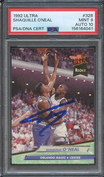 1992 ULTRA 328 SIGNED SHAQUILLE O'NEAL PSA MINT 9 PSA/DNA AUTO 10